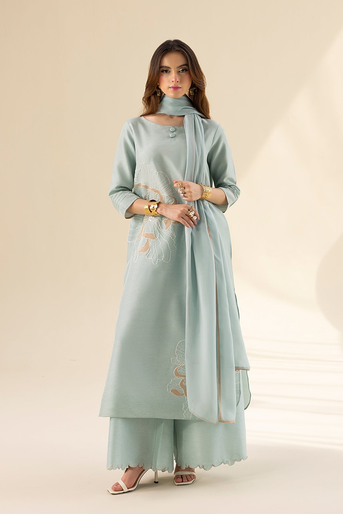 Erum Khan | Lillia Summer Edit | Aqua Breeze-Brand:Erum Khan-Type:Ladies Clothes-Ice Blue-Tassle Silk-House of Maryam- Buy in UK, USA