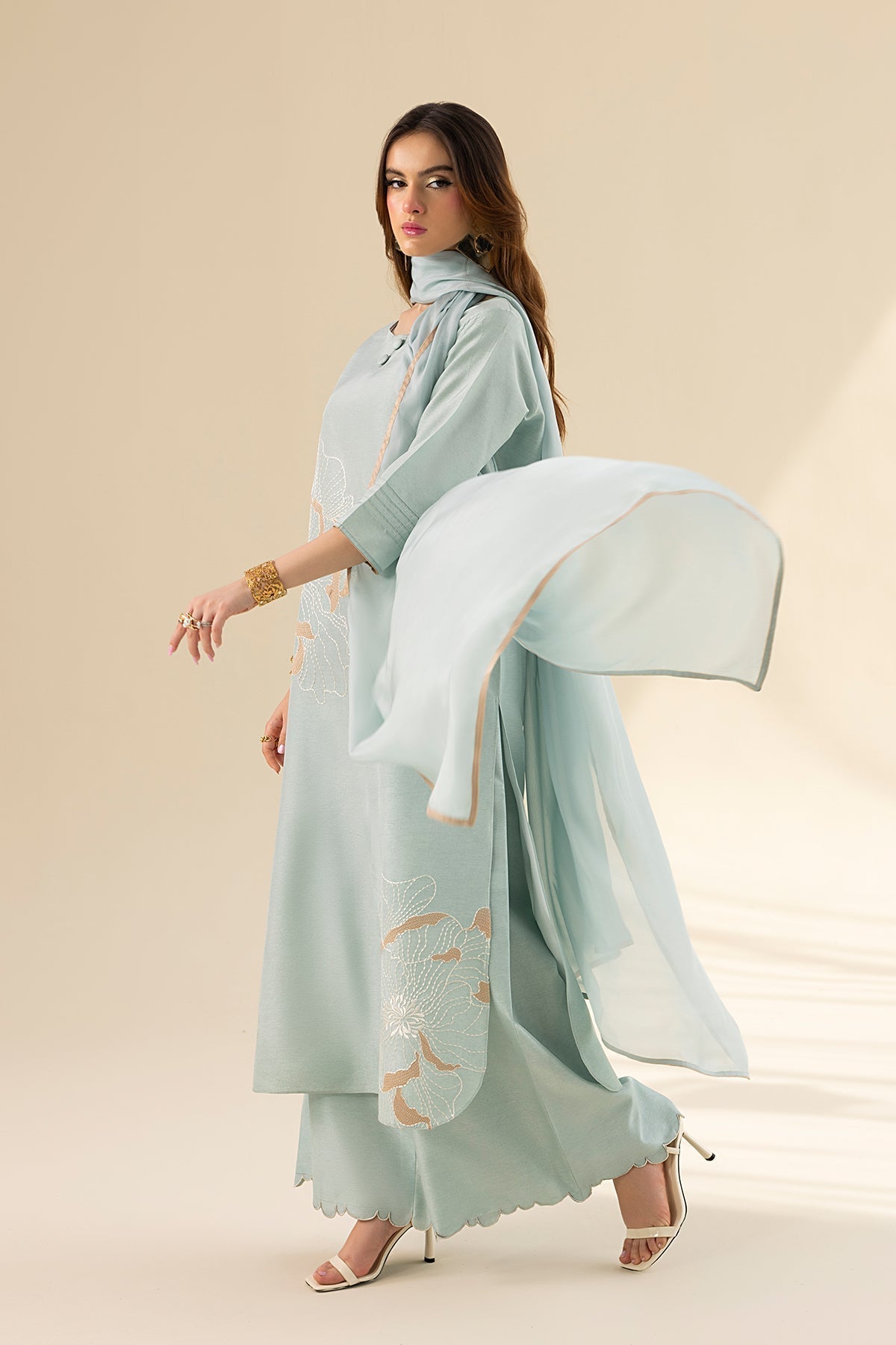 Erum Khan | Lillia Summer Edit | Aqua Breeze-Brand:Erum Khan-Type:Ladies Clothes-Ice Blue-Tassle Silk-House of Maryam- Buy in UK, USA