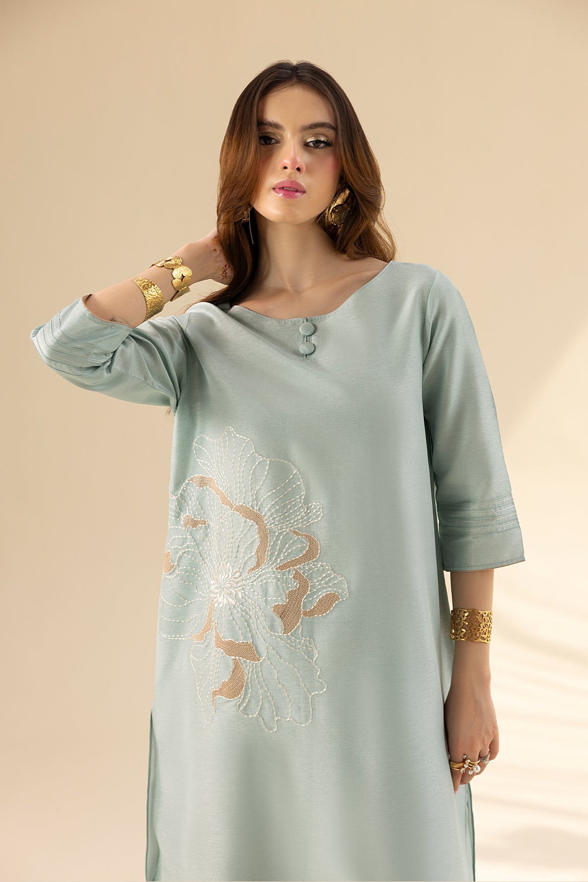 Erum Khan | Lillia Summer Edit | Aqua Breeze-Brand:Erum Khan-Type:Ladies Clothes-Ice Blue-Tassle Silk-House of Maryam- Buy in UK, USA