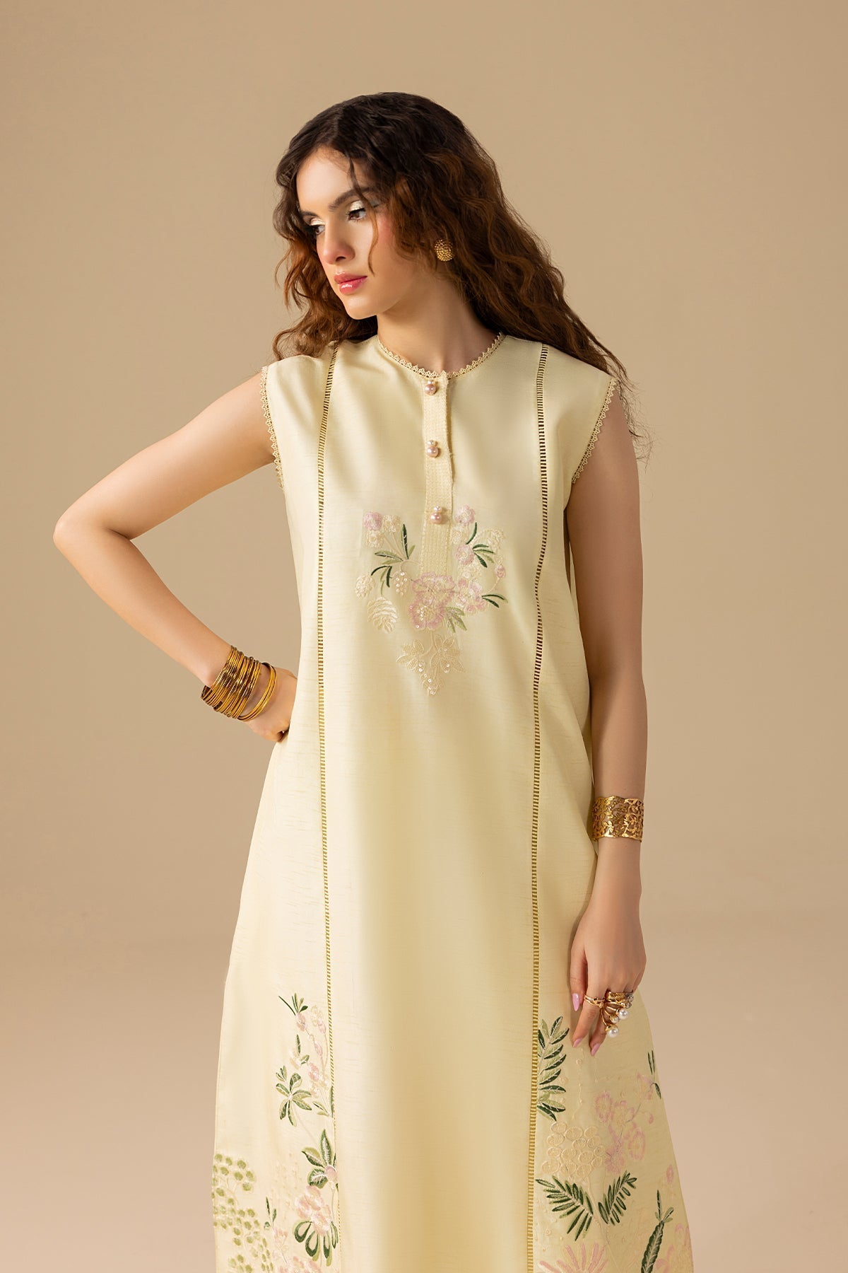 Erum Khan | Lillia Summer Edit | Butter Daze-Brand:Erum Khan-Type:Ladies Clothes-Cream-Korean Silk-House of Maryam- Buy in UK, USA