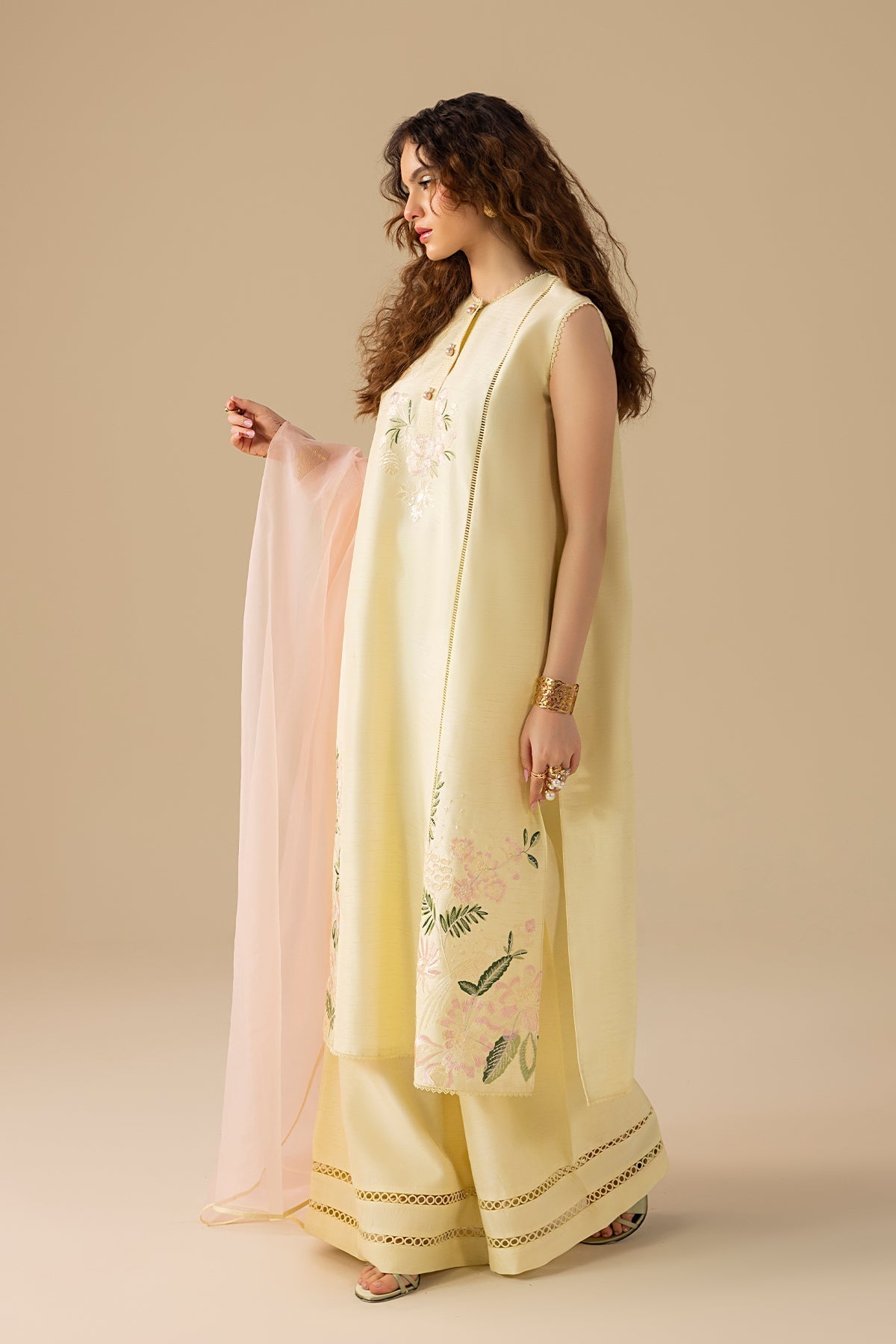 Erum Khan | Lillia Summer Edit | Butter Daze-Brand:Erum Khan-Type:Ladies Clothes-Cream-Korean Silk-House of Maryam- Buy in UK, USA