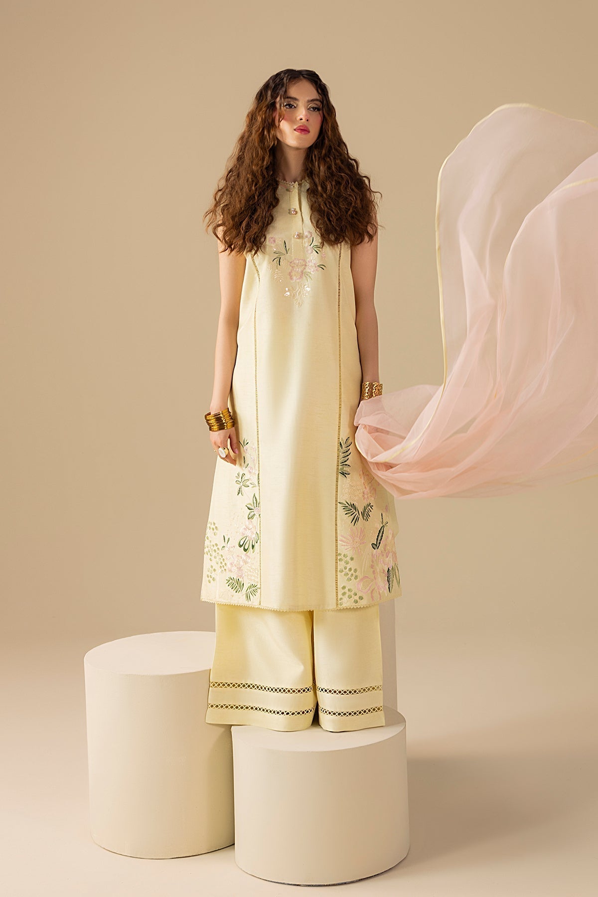 Erum Khan | Lillia Summer Edit | Butter Daze-Brand:Erum Khan-Type:Ladies Clothes-Cream-Korean Silk-House of Maryam- Buy in UK, USA