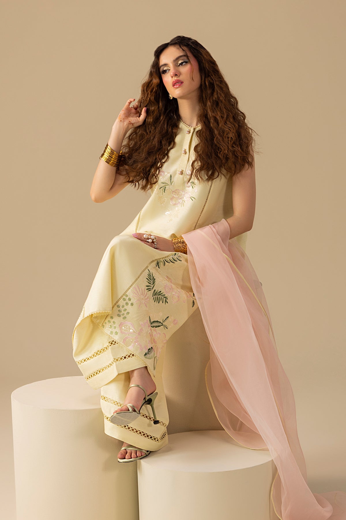 Erum Khan | Lillia Summer Edit | Butter Daze-Brand:Erum Khan-Type:Ladies Clothes-Cream-Korean Silk-House of Maryam- Buy in UK, USA