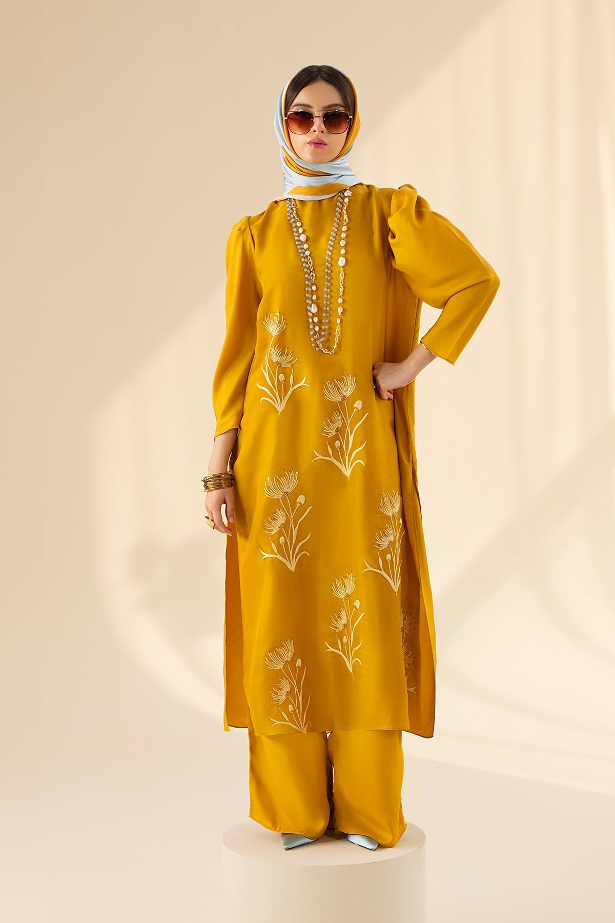 Erum Khan | Lillia Summer Edit | Honey Haze-Brand:Erum Khan-Type:Ladies Clothes-Gold-Charmeuse Silk-House of Maryam- Buy in UK, USA