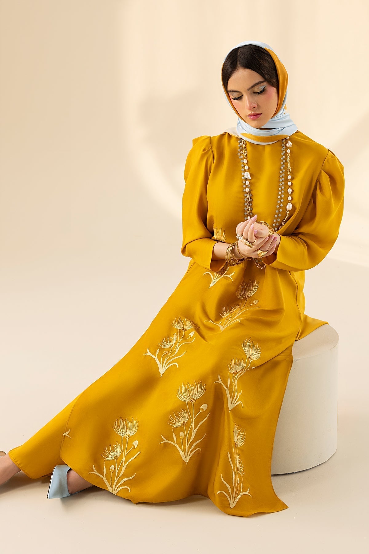 Erum Khan | Lillia Summer Edit | Honey Haze-Brand:Erum Khan-Type:Ladies Clothes-Gold-Charmeuse Silk-House of Maryam- Buy in UK, USA