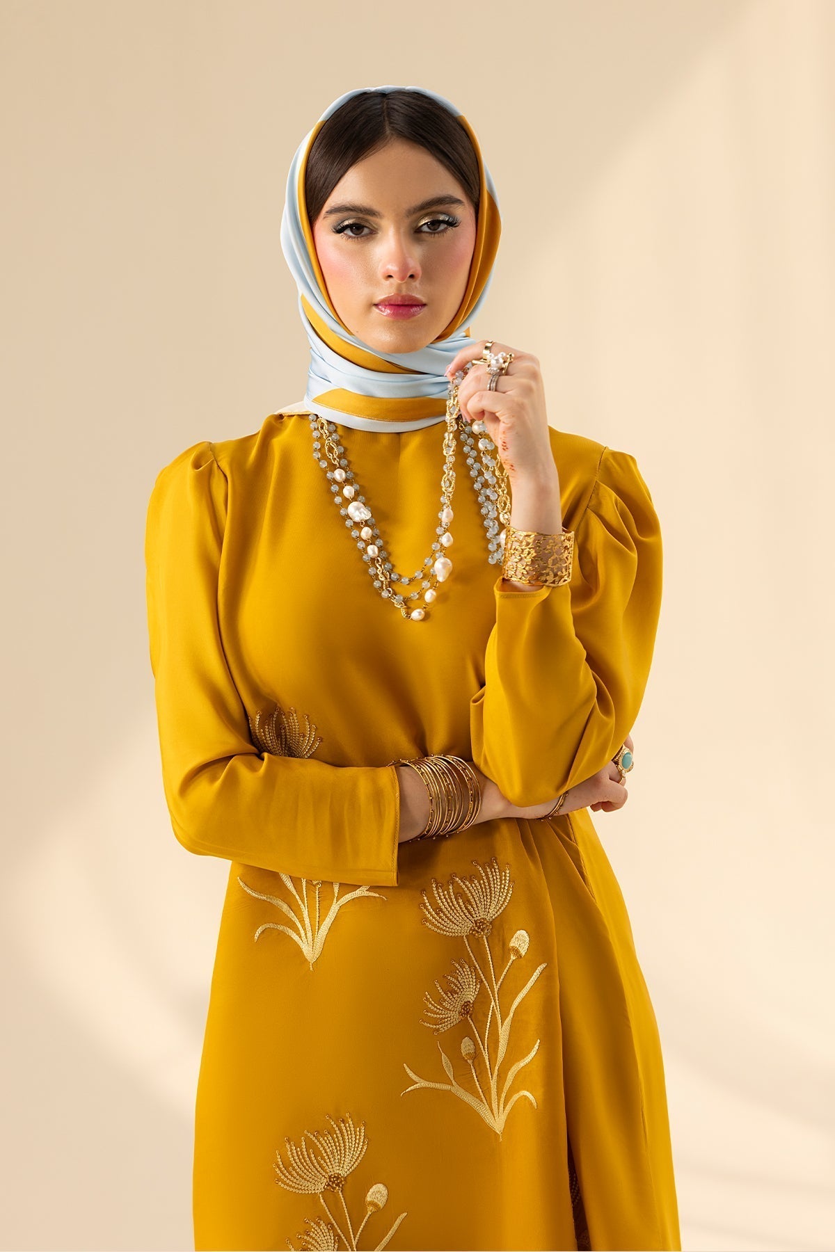 Erum Khan | Lillia Summer Edit | Honey Haze-Brand:Erum Khan-Type:Ladies Clothes-Gold-Charmeuse Silk-House of Maryam- Buy in UK, USA