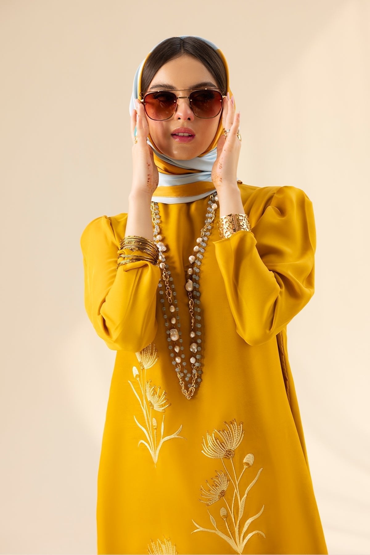 Erum Khan | Lillia Summer Edit | Honey Haze-Brand:Erum Khan-Type:Ladies Clothes-Gold-Charmeuse Silk-House of Maryam- Buy in UK, USA