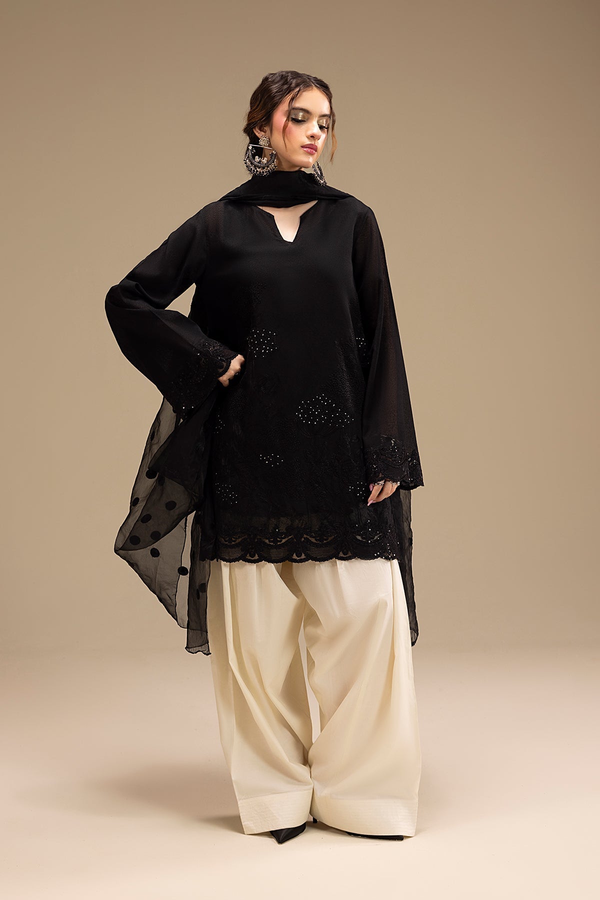 Erum Khan | Lillia Summer Edit | Night Petal-Brand:Erum Khan-Type:Ladies Clothes-Black-Karandi-House of Maryam- Buy in UK, USA