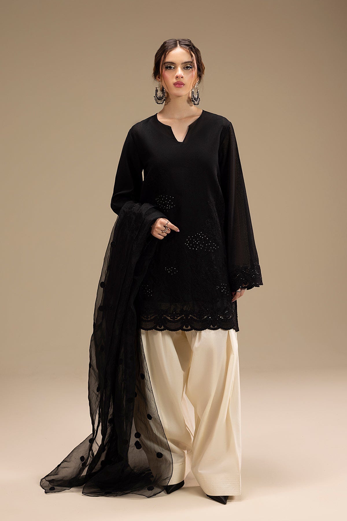 Erum Khan | Lillia Summer Edit | Night Petal-Brand:Erum Khan-Type:Ladies Clothes-Black-Karandi-House of Maryam- Buy in UK, USA