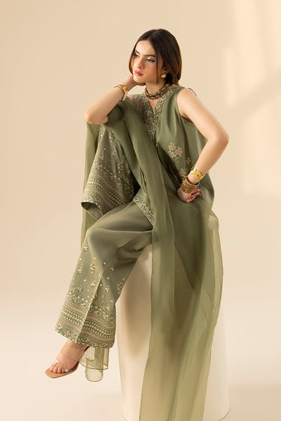 Erum Khan | Lillia Summer Edit | Olive Bloom-Brand:Erum Khan-Type:Ladies Clothes-Greenish Grey-Korean Silk-House of Maryam- Buy in UK, USA