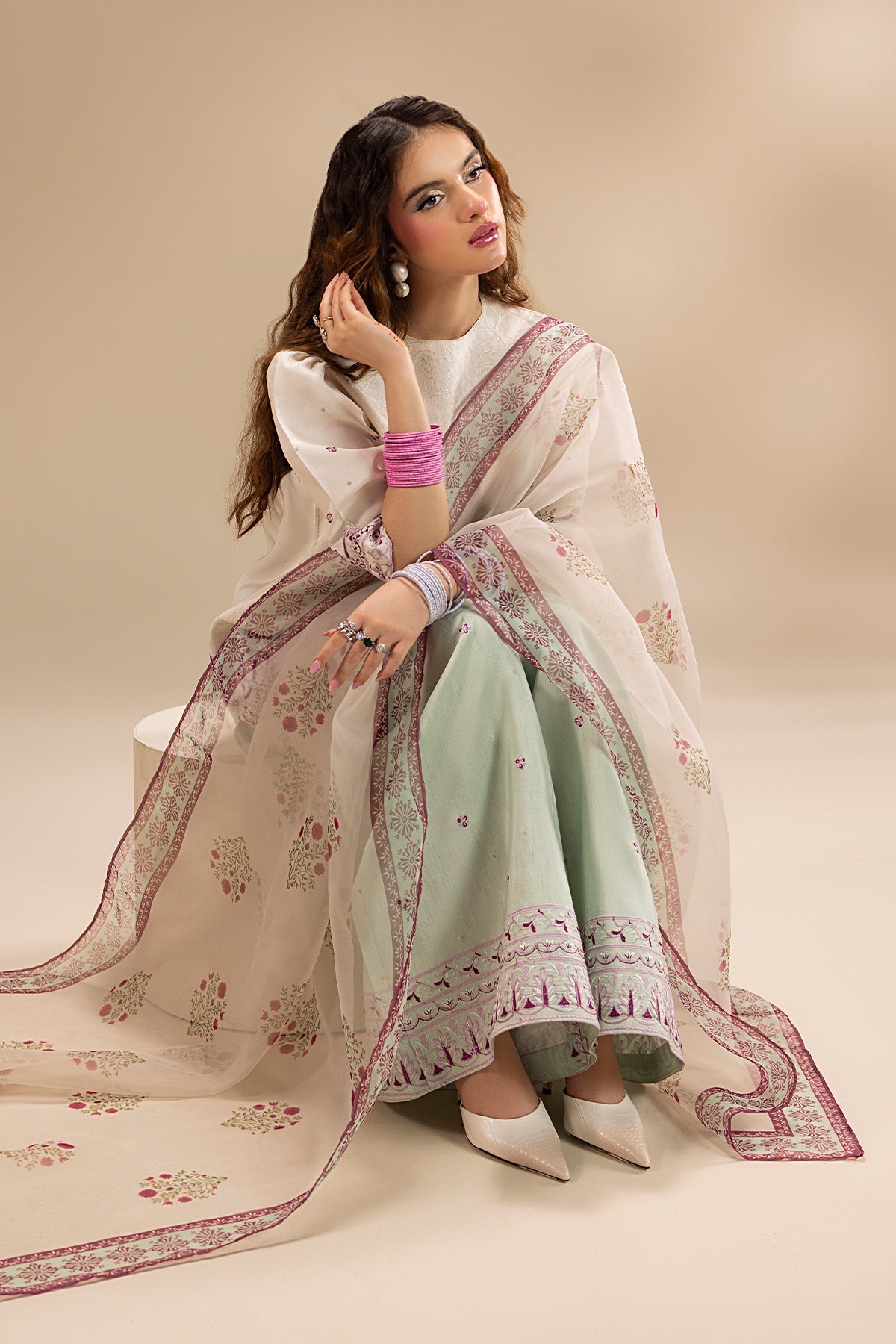 Erum Khan | Lillia Summer Edit | Pearl Blush-Brand:Erum Khan-Type:Ladies Clothes-Off White-Korean Silk-House of Maryam- Buy in UK, USA
