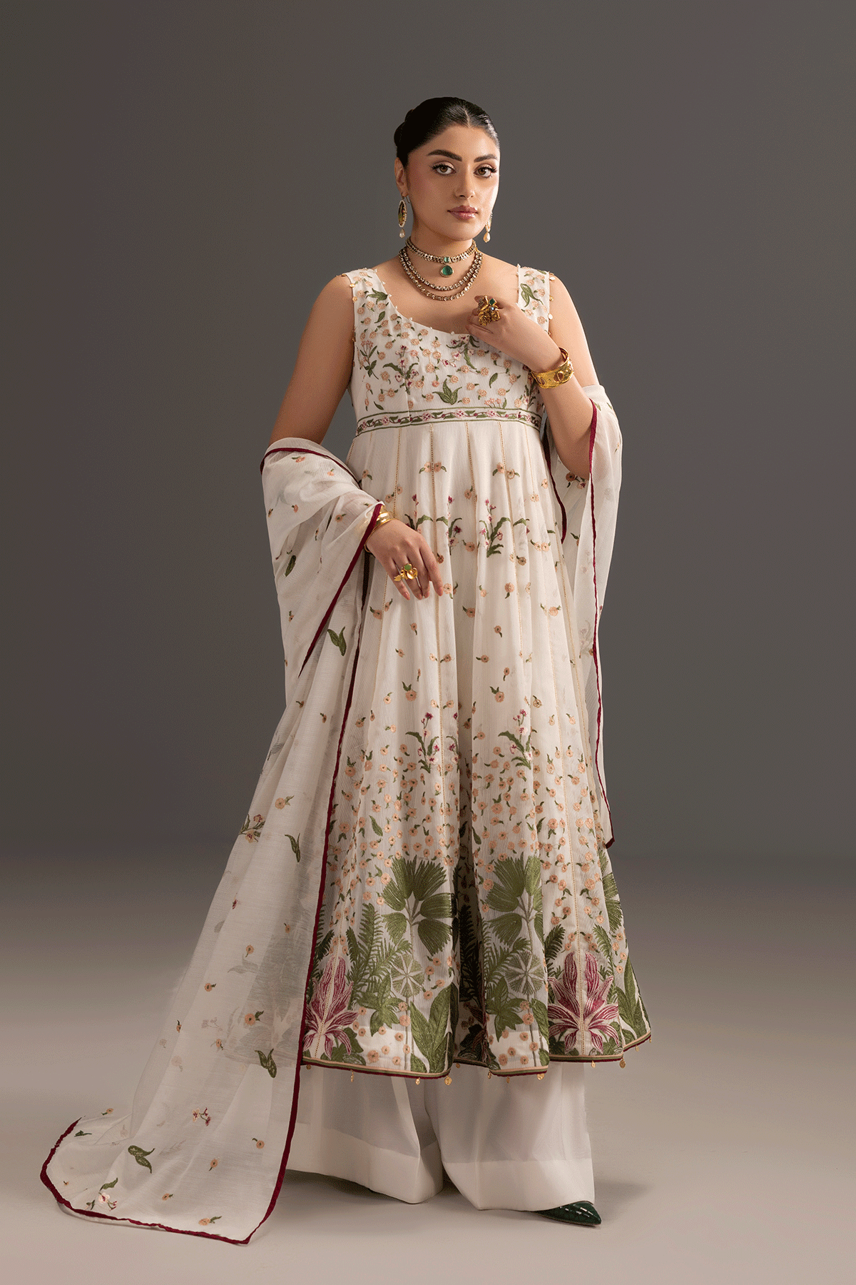Erum Khan | Summer Whisper | Elegant Glow-Brand:Erum Khan-Type:Ladies Clothes-Off White-Cotton Net-House of Maryam- Buy in UK, USA