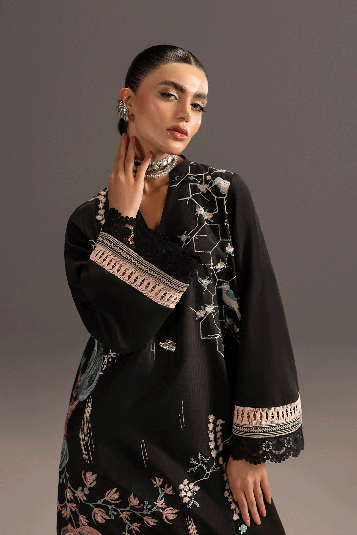 Erum Khan | Summer Whisper | Lady Charm-Brand:Erum Khan-Type:Ladies Clothes-Black-Silk-House of Maryam- Buy in UK, USA