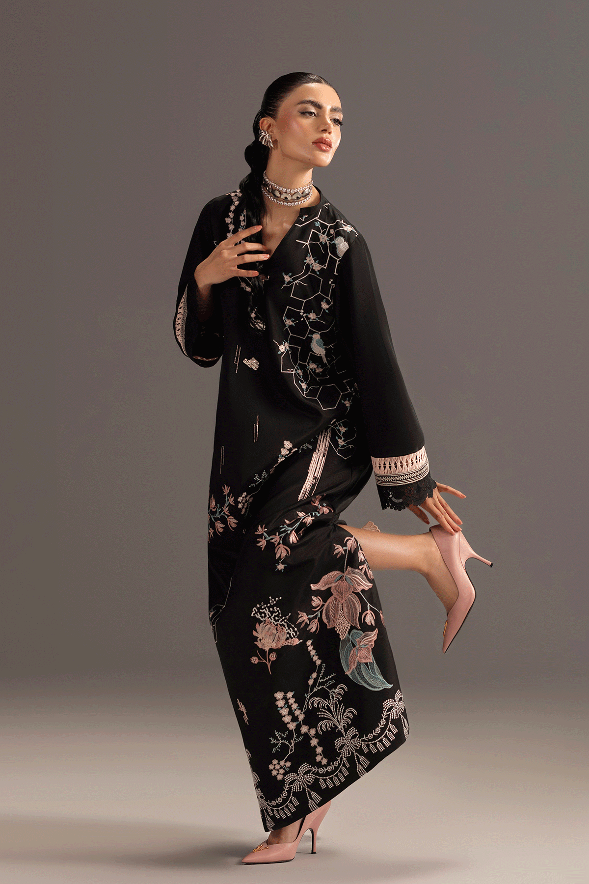 Erum Khan | Summer Whisper | Lady Charm-Brand:Erum Khan-Type:Ladies Clothes-Black-Silk-House of Maryam- Buy in UK, USA