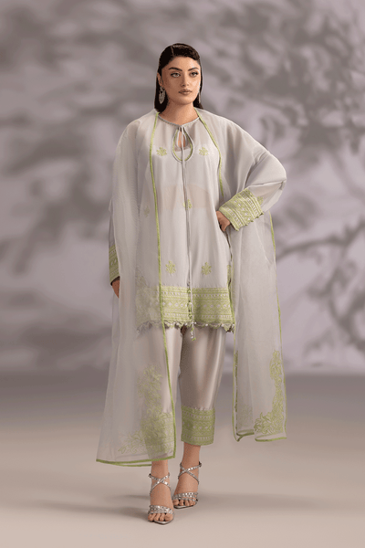 Erum Khan | Summer Whisper | Power Queen-Brand:Erum Khan-Type:Ladies Clothes-Light Gray-Tissue Silk-House of Maryam- Buy in UK, USA