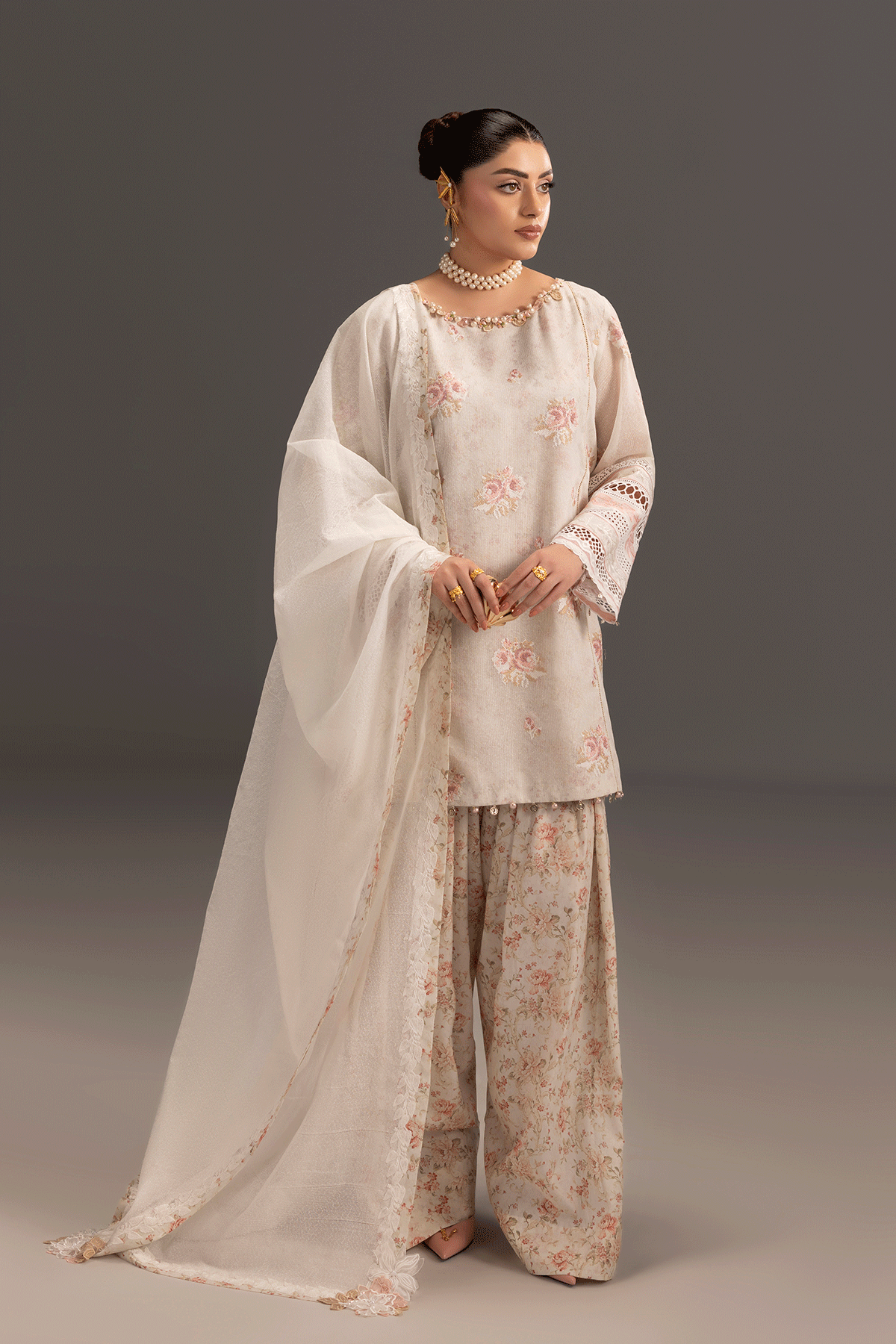 Erum Khan | Summer Whisper | Queen Radiance-Brand:Erum Khan-Type:Ladies Clothes-Ivory-Cotton Net-House of Maryam- Buy in UK, USA