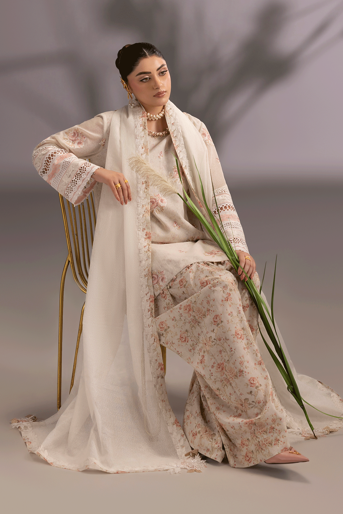 Erum Khan | Summer Whisper | Queen Radiance-Brand:Erum Khan-Type:Ladies Clothes-Ivory-Cotton Net-House of Maryam- Buy in UK, USA