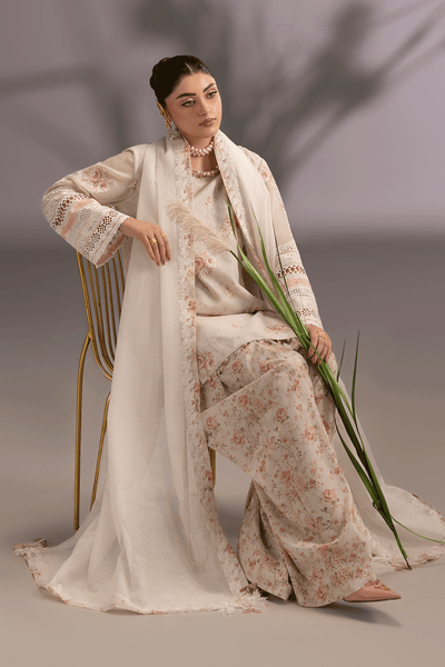 Erum Khan | Summer Whisper | Queen Radiance-Brand:Erum Khan-Type:Ladies Clothes-Ivory-Cotton Net-House of Maryam- Buy in UK, USA