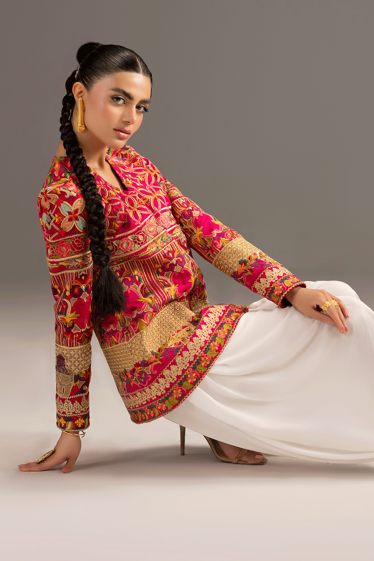 Erum Khan | Summer Whisper | Star Elegance-Brand:Erum Khan-Type:Ladies Clothes-Shocking Pink-Grip-House of Maryam- Buy in UK, USA