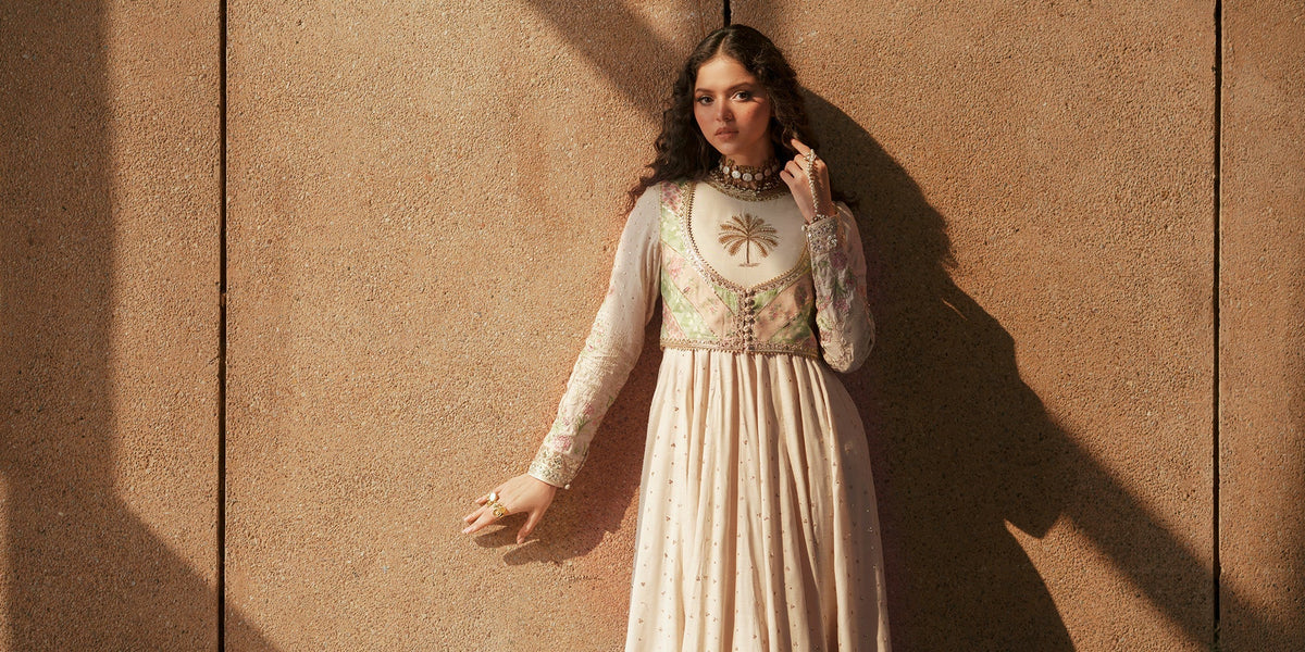 Ethnc | Luxe Boutique | Embroidered Dress (E1006/104/002)-Brand:Ethnc-Type:Boutique-Off White - House of Maryam- Buy in UK, USA