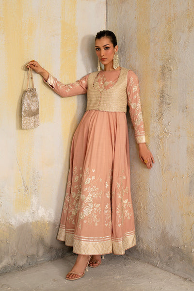 Ethnc | Luxe Boutique | Embroidered Dress (E1053/104/326)-Brand:Ethnc-Type:Boutique-Coral - House of Maryam- Buy in UK, USA