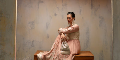 Ethnc | Luxe Boutique | Embroidered Dress (E1053/104/326)-Brand:Ethnc-Type:Boutique-Coral - House of Maryam- Buy in UK, USA