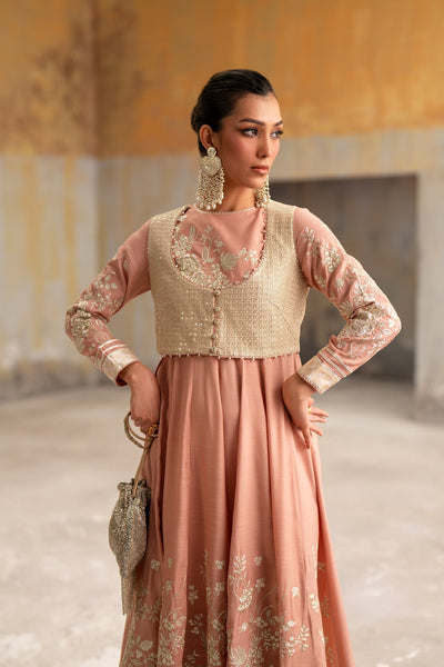 Ethnc | Luxe Boutique | Embroidered Dress (E1053/104/326)-Brand:Ethnc-Type:Boutique-Coral - House of Maryam- Buy in UK, USA