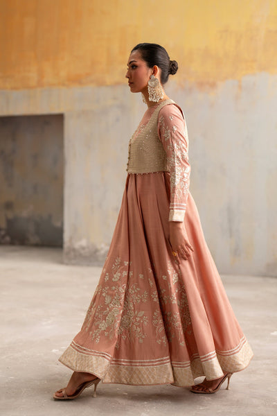 Ethnc | Luxe Boutique | Embroidered Dress (E1053/104/326)-Brand:Ethnc-Type:Boutique-Coral - House of Maryam- Buy in UK, USA