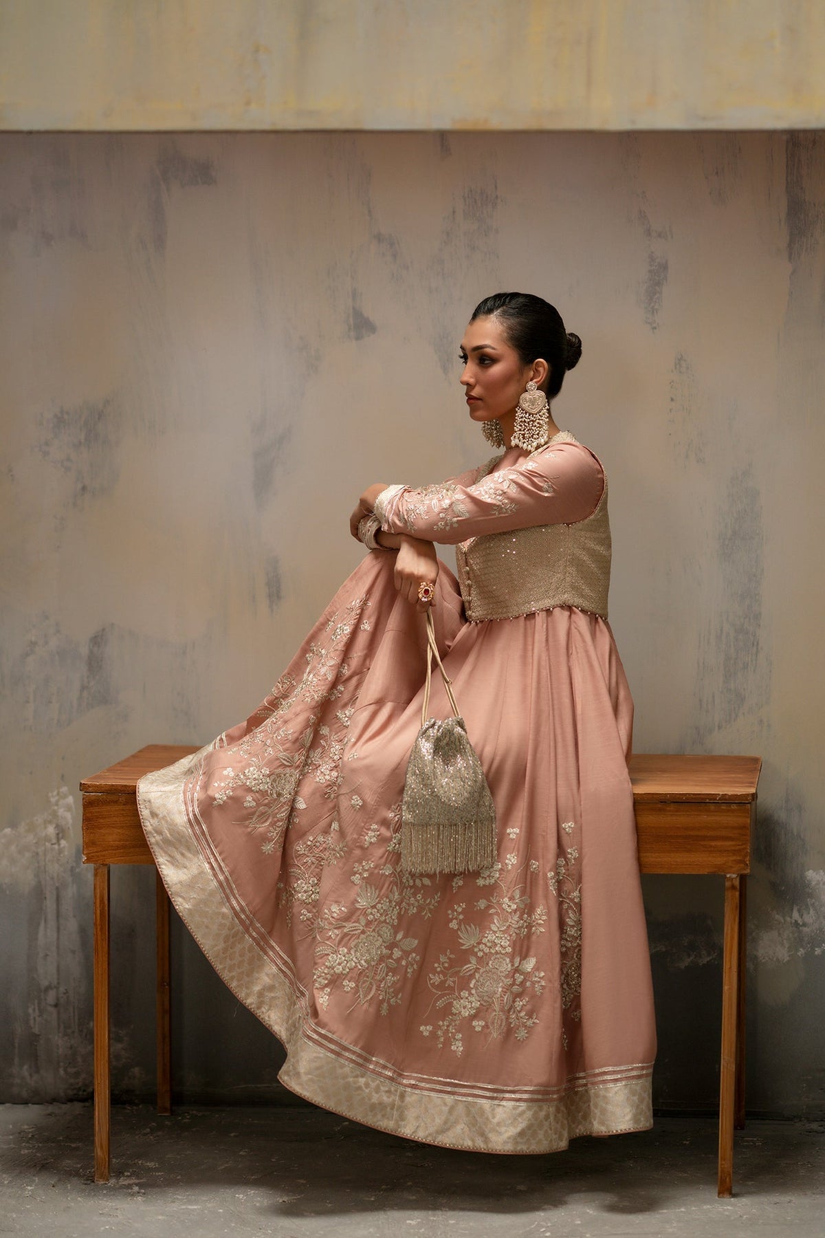 Ethnc | Luxe Boutique | Embroidered Dress (E1053/104/326)-Brand:Ethnc-Type:Boutique-Coral - House of Maryam- Buy in UK, USA
