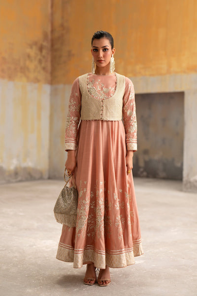 Ethnc | Luxe Boutique | Embroidered Dress (E1053/104/326)-Brand:Ethnc-Type:Boutique-Coral - House of Maryam- Buy in UK, USA