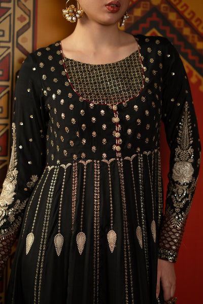 Ethnc | Luxe Boutique | Embroidered Dress (E1067/104/902)-Brand:Ethnc-Type:Boutique-Jet Black - House of Maryam- Buy in UK, USA