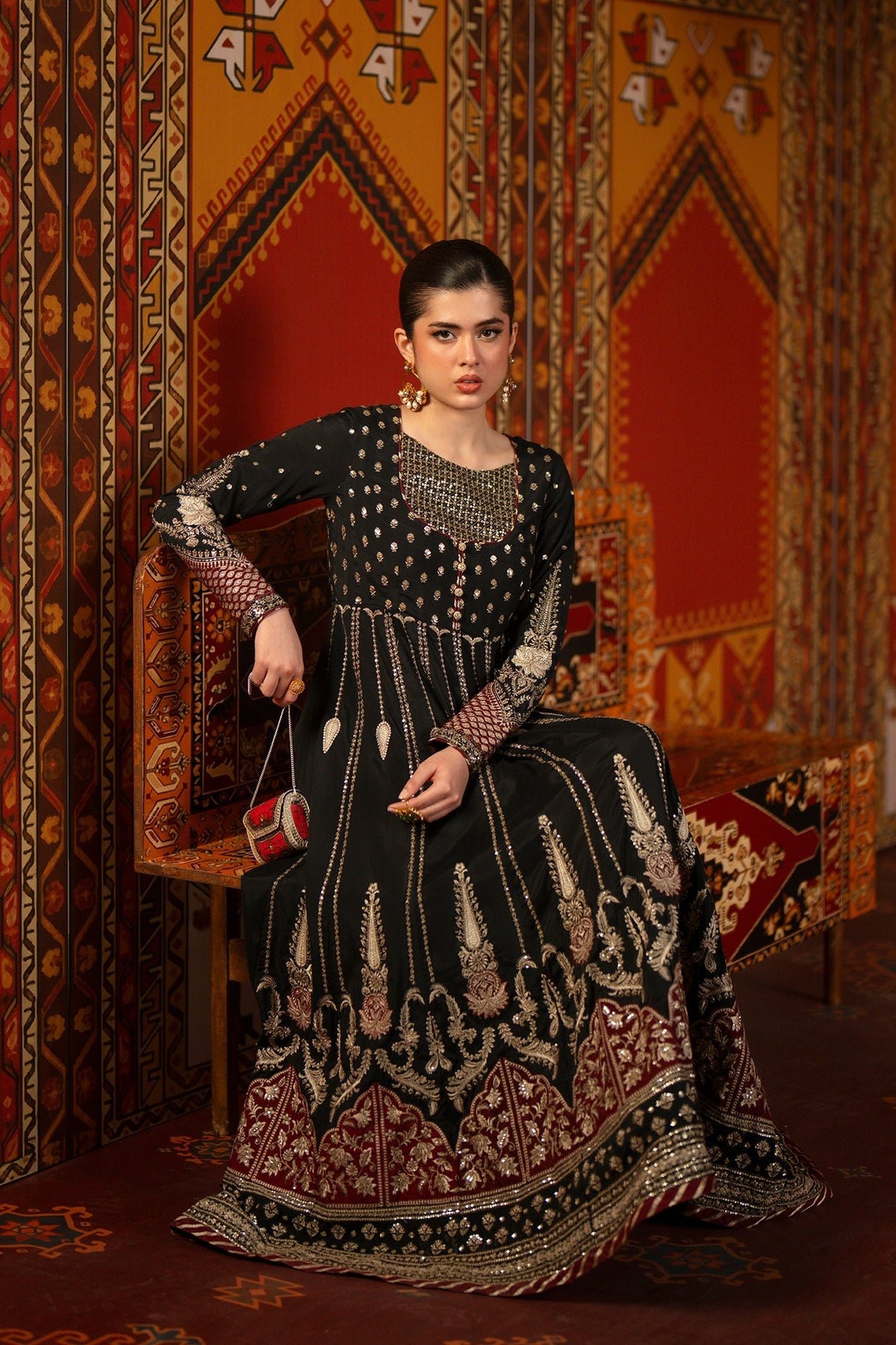 Ethnc | Luxe Boutique | Embroidered Dress (E1067/104/902)-Brand:Ethnc-Type:Boutique-Jet Black - House of Maryam- Buy in UK, USA
