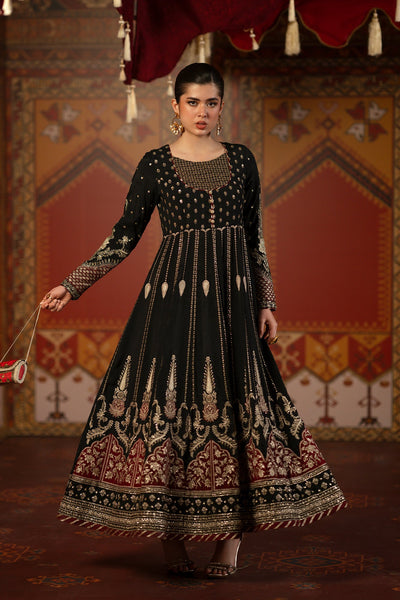 Ethnc | Luxe Boutique | Embroidered Dress (E1067/104/902)-Brand:Ethnc-Type:Boutique-Jet Black - House of Maryam- Buy in UK, USA