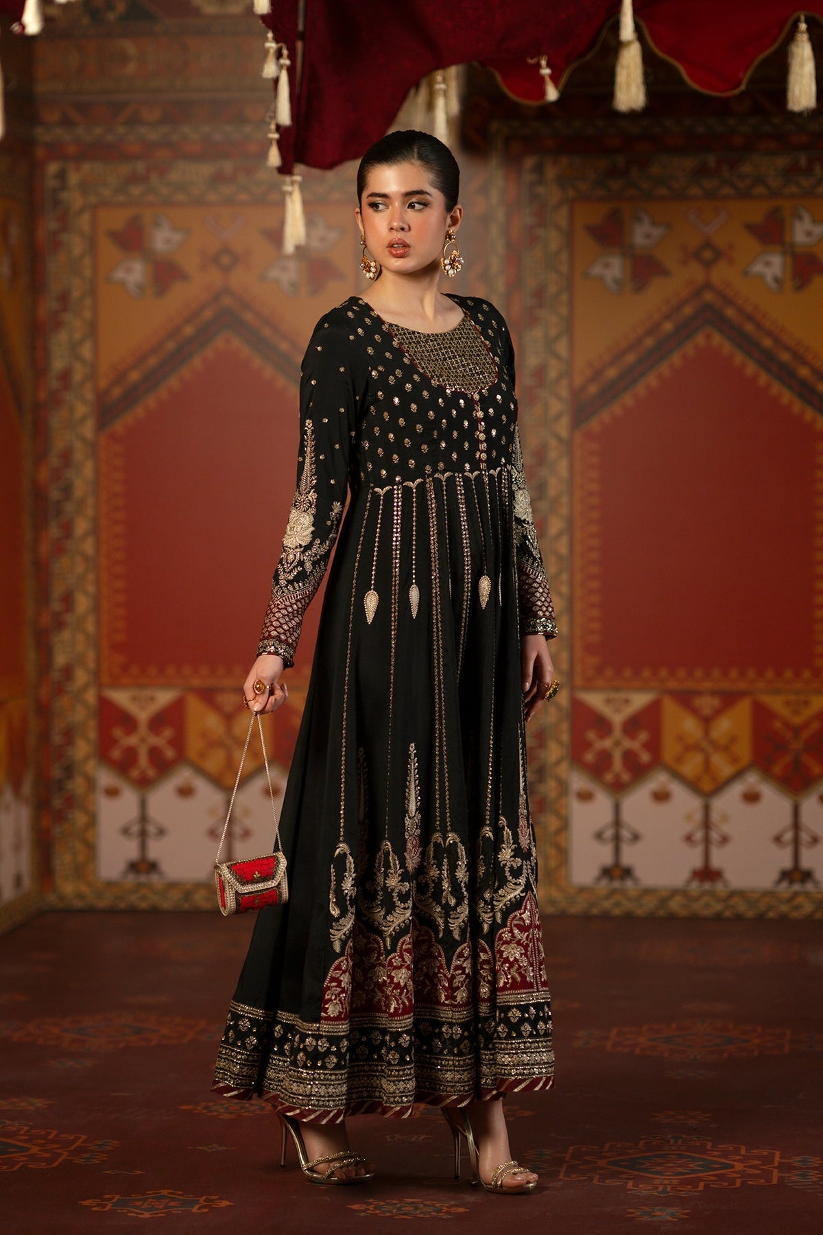 Ethnc | Luxe Boutique | Embroidered Dress (E1067/104/902)-Brand:Ethnc-Type:Boutique-Jet Black - House of Maryam- Buy in UK, USA
