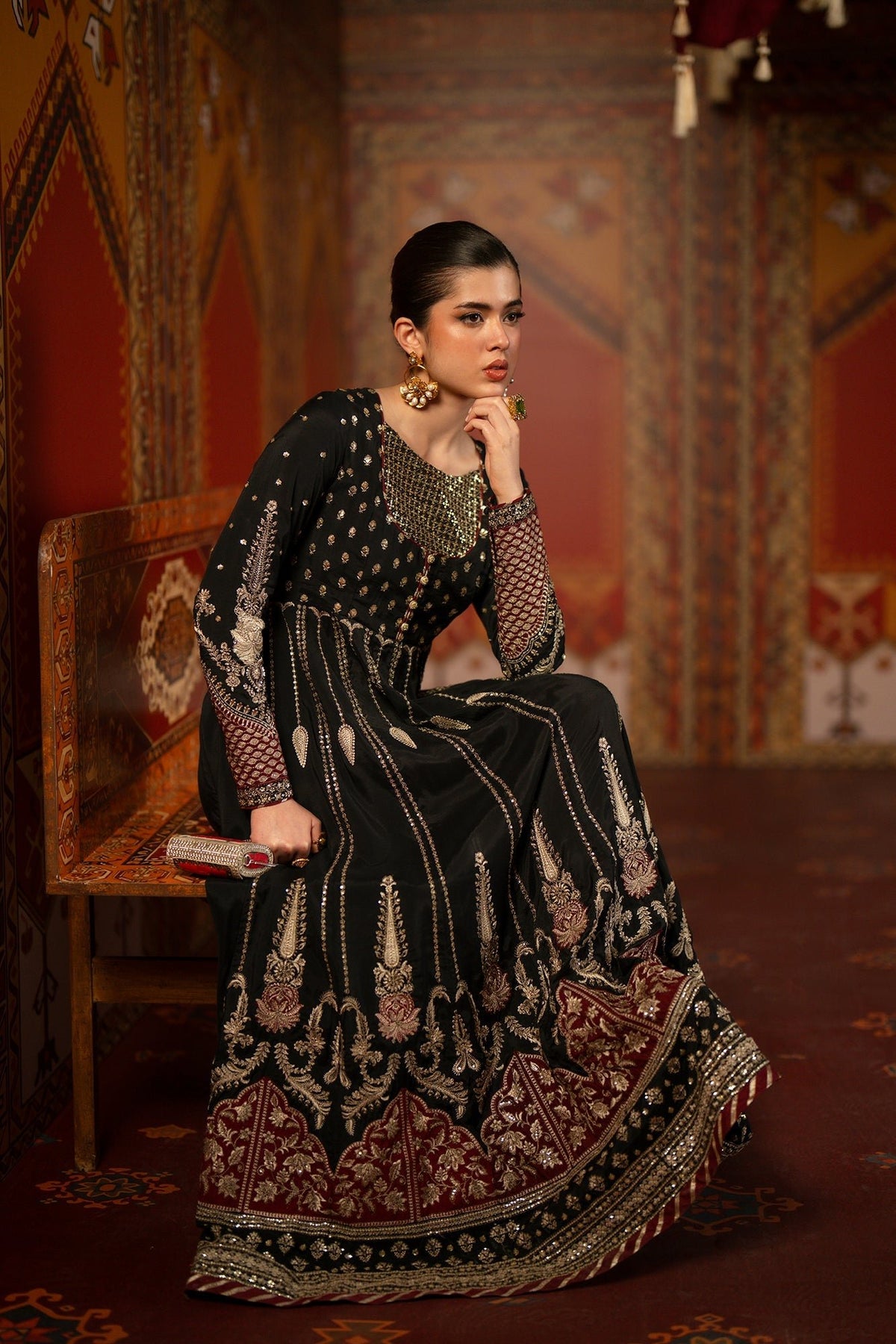 Ethnc | Luxe Boutique | Embroidered Dress (E1067/104/902)-Brand:Ethnc-Type:Boutique-Jet Black - House of Maryam- Buy in UK, USA