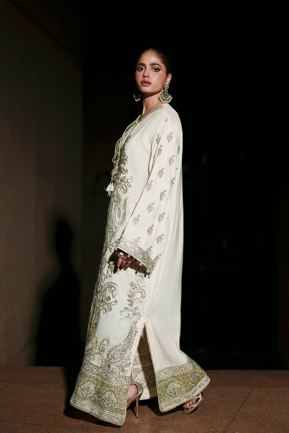 Ethnc | Luxe Boutique | Embroidered Kaftan (E1002/104/005)-Brand:Ethnc-Type:Boutique-Vanilla Ice - House of Maryam- Buy in UK, USA