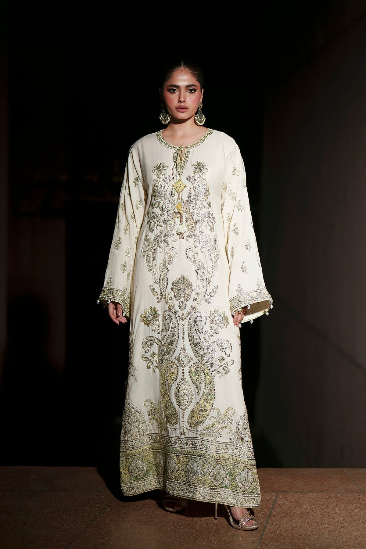 Ethnc | Luxe Boutique | Embroidered Kaftan (E1002/104/005)-Brand:Ethnc-Type:Boutique-Vanilla Ice - House of Maryam- Buy in UK, USA