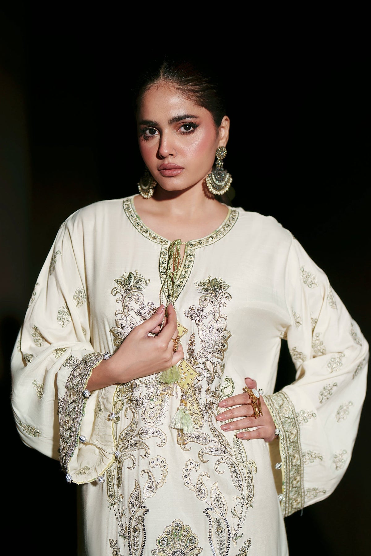 Ethnc | Luxe Boutique | Embroidered Kaftan (E1002/104/005)-Brand:Ethnc-Type:Boutique-Vanilla Ice - House of Maryam- Buy in UK, USA