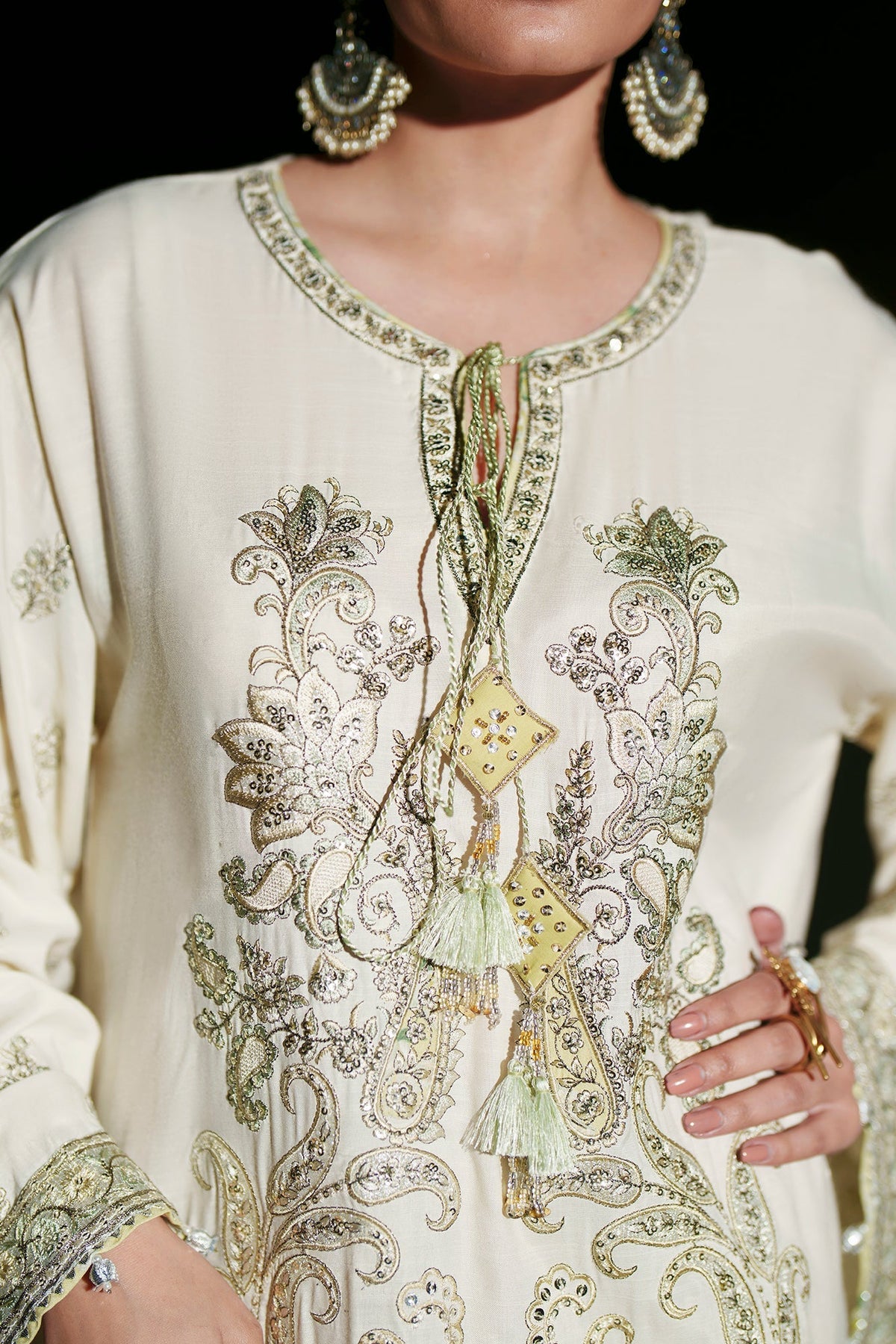 Ethnc | Luxe Boutique | Embroidered Kaftan (E1002/104/005)-Brand:Ethnc-Type:Boutique-Vanilla Ice - House of Maryam- Buy in UK, USA