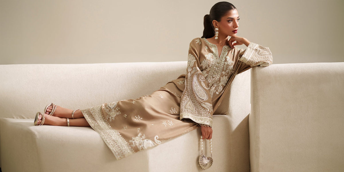 Ethnc | Luxe Boutique | Embroidered Kaftan (E1075/104/007)-Brand:Ethnc-Type:Boutique-Sand - House of Maryam- Buy in UK, USA