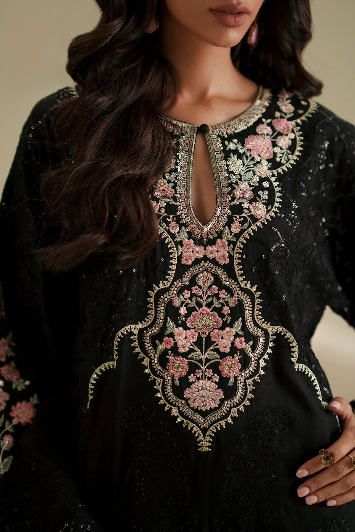 Ethnc | Luxe Boutique | Embroidered Kaftan (E1088/104/902)-Brand:Ethnc-Type:Boutique-Jet Black - House of Maryam- Buy in UK, USA