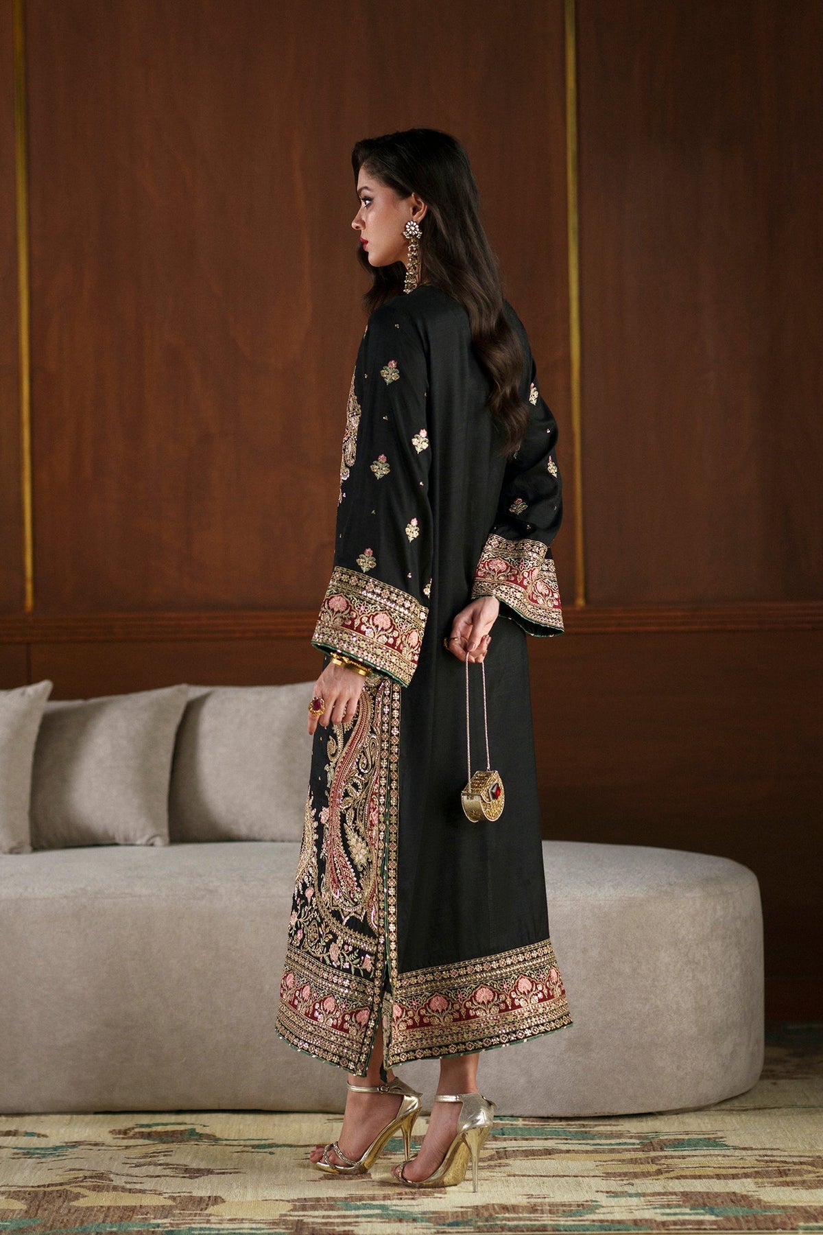 Ethnc | Luxe Boutique | Embroidered Kaftan (E1098/104/902)-Brand:Ethnc-Type:Boutique-Jet Black - House of Maryam- Buy in UK, USA