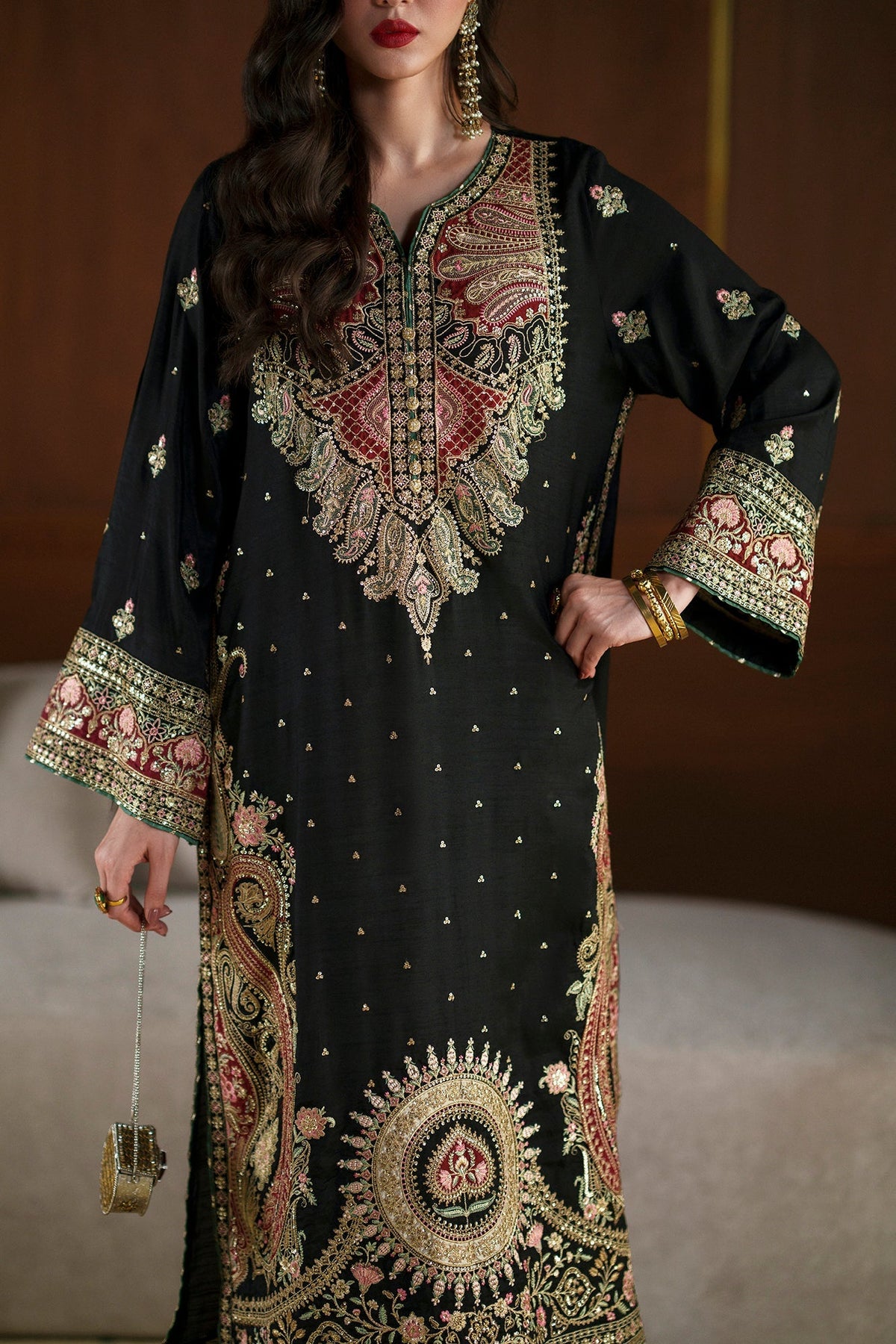 Ethnc | Luxe Boutique | Embroidered Kaftan (E1098/104/902)-Brand:Ethnc-Type:Boutique-Jet Black - House of Maryam- Buy in UK, USA
