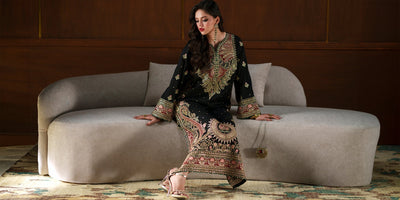 Ethnc | Luxe Boutique | Embroidered Kaftan (E1098/104/902)-Brand:Ethnc-Type:Boutique-Jet Black - House of Maryam- Buy in UK, USA