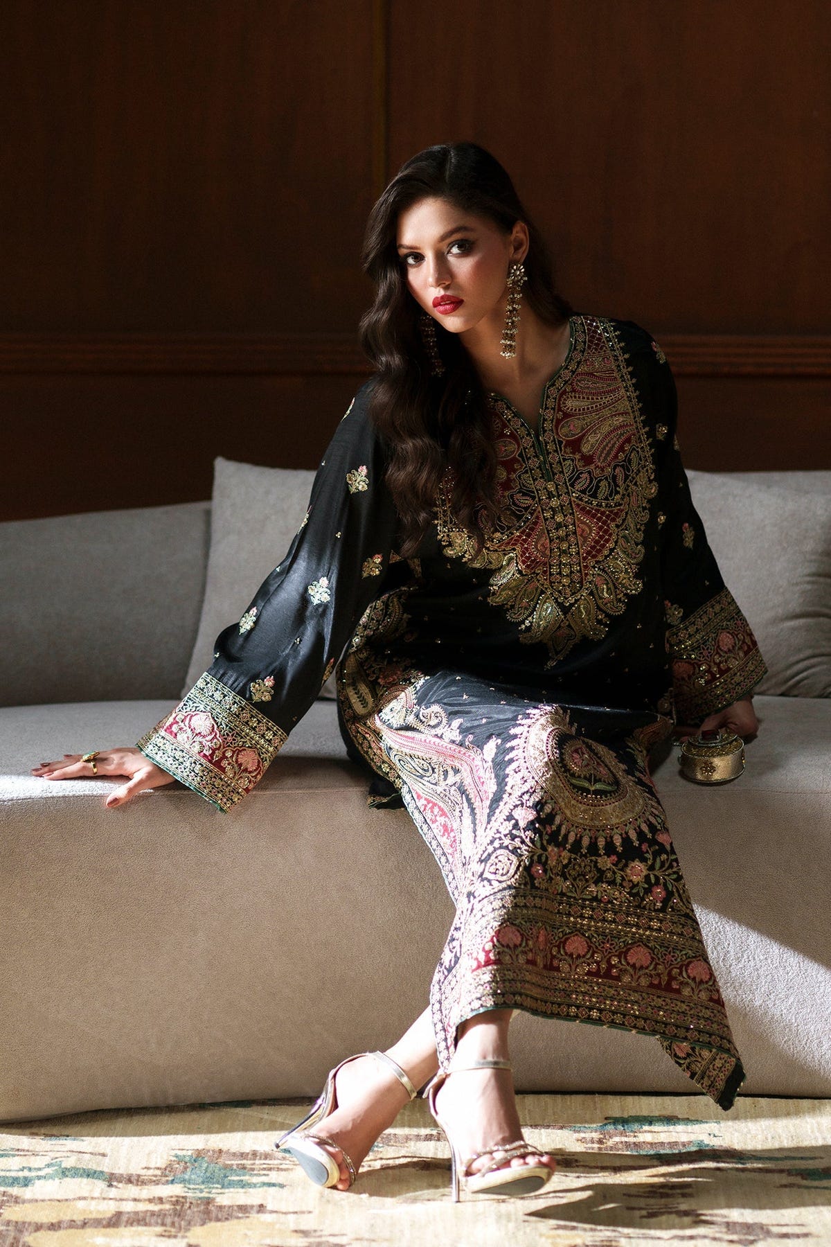 Ethnc | Luxe Boutique | Embroidered Kaftan (E1098/104/902)-Brand:Ethnc-Type:Boutique-Jet Black - House of Maryam- Buy in UK, USA