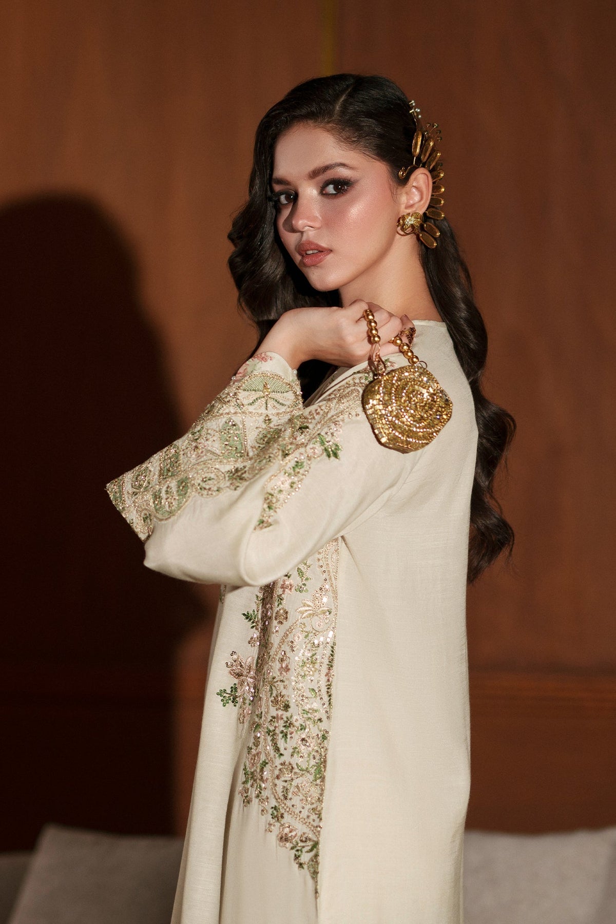 Ethnc | Luxe Boutique | Embroidered Kaftan (E1112/104/006)-Brand:Ethnc-Type:Boutique-Antique White - House of Maryam- Buy in UK, USA