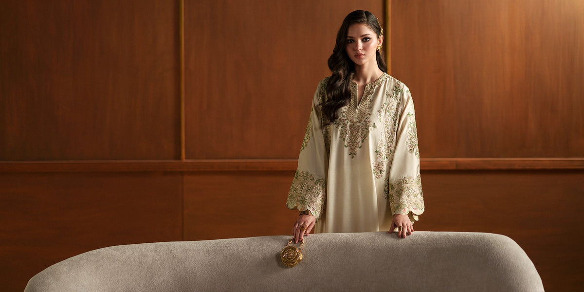 Ethnc | Luxe Boutique | Embroidered Kaftan (E1112/104/006)-Brand:Ethnc-Type:Boutique-Antique White - House of Maryam- Buy in UK, USA