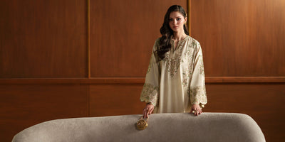Ethnc | Luxe Boutique | Embroidered Kaftan (E1112/104/006)-Brand:Ethnc-Type:Boutique-Antique White - House of Maryam- Buy in UK, USA