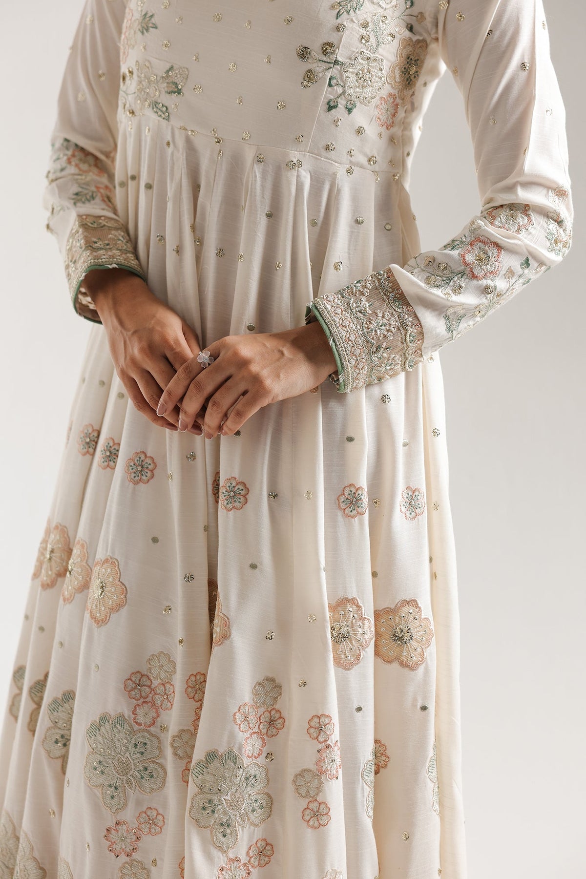 Ethnc | Luxe Boutique | Embroidered Pishwas (E0956/104/003)-Brand:Ethnc-Type:Boutique-Coconut Milk - House of Maryam- Buy in UK, USA