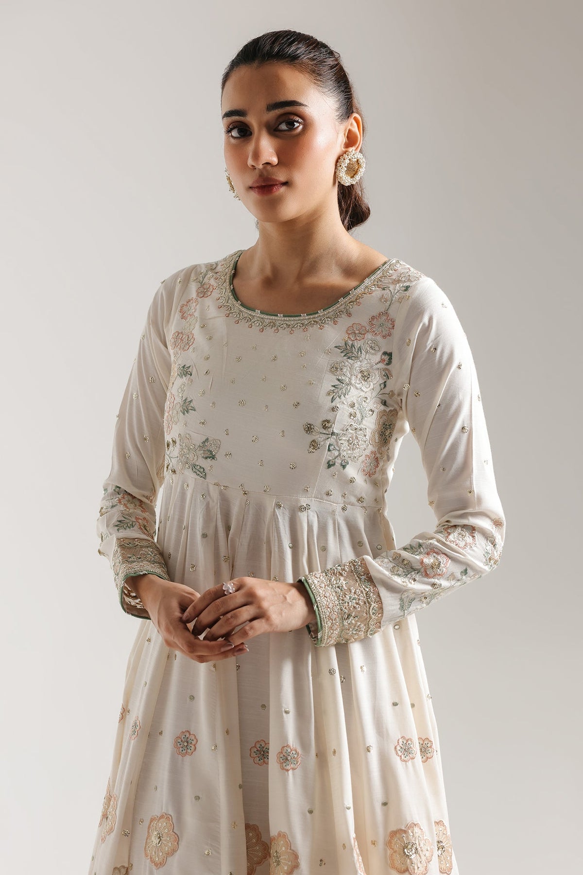 Ethnc | Luxe Boutique | Embroidered Pishwas (E0956/104/003)-Brand:Ethnc-Type:Boutique-Coconut Milk - House of Maryam- Buy in UK, USA
